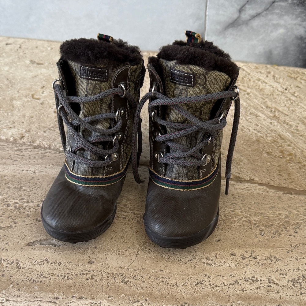 Gucci Kids Black and Brown Lace-Up Boots